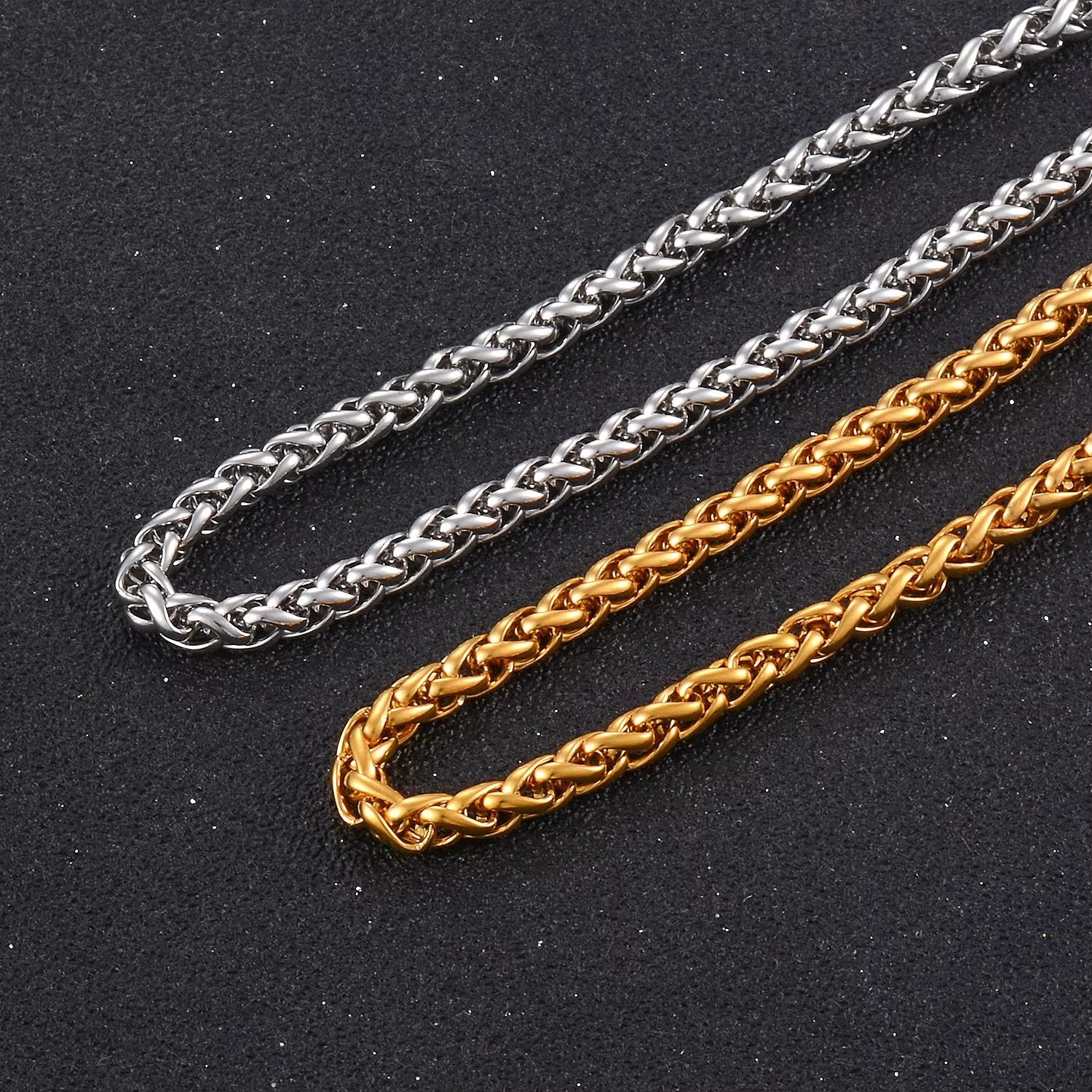 HIYEE Never Fade Stainless Steel Men Necklace Wheat Link Keel Chain High Quality Wholesale Male Jewelry Hip Hop Rock Punk Gift