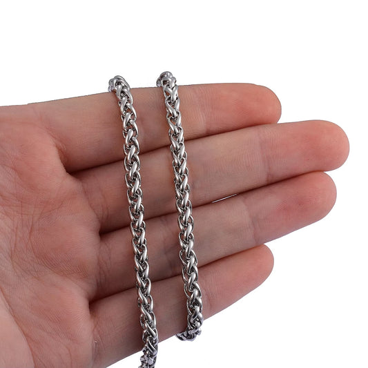 HIYEE Never Fade Stainless Steel Men Necklace Wheat Link Keel Chain High Quality Wholesale Male Jewelry Hip Hop Rock Punk Gift