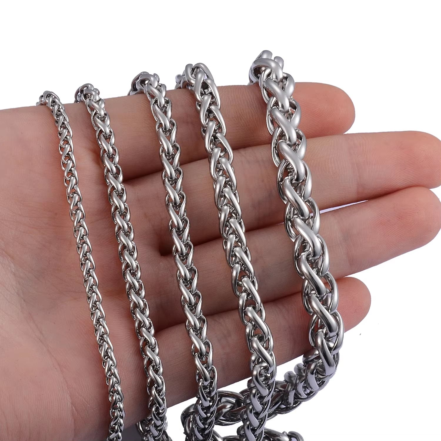 HIYEE Never Fade Stainless Steel Men Necklace Wheat Link Keel Chain High Quality Wholesale Male Jewelry Hip Hop Rock Punk Gift