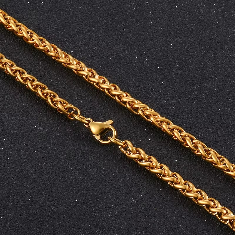 HIYEE Never Fade Stainless Steel Men Necklace Wheat Link Keel Chain High Quality Wholesale Male Jewelry Hip Hop Rock Punk Gift