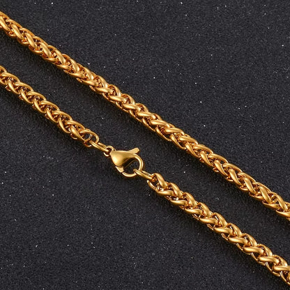 HIYEE Never Fade Stainless Steel Men Necklace Wheat Link Keel Chain High Quality Wholesale Male Jewelry Hip Hop Rock Punk Gift