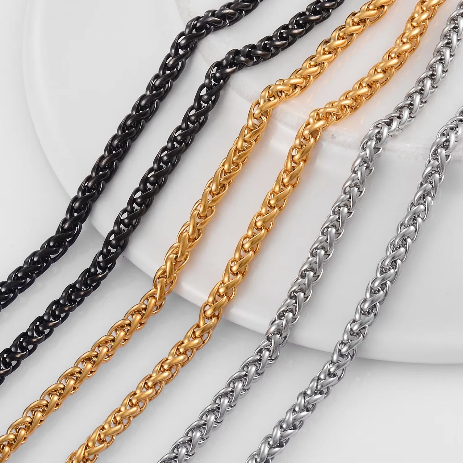 HIYEE Never Fade Stainless Steel Men Necklace Wheat Link Keel Chain High Quality Wholesale Male Jewelry Hip Hop Rock Punk Gift