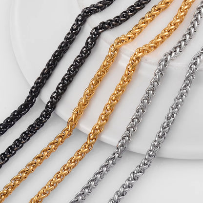 HIYEE Never Fade Stainless Steel Men Necklace Wheat Link Keel Chain High Quality Wholesale Male Jewelry Hip Hop Rock Punk Gift