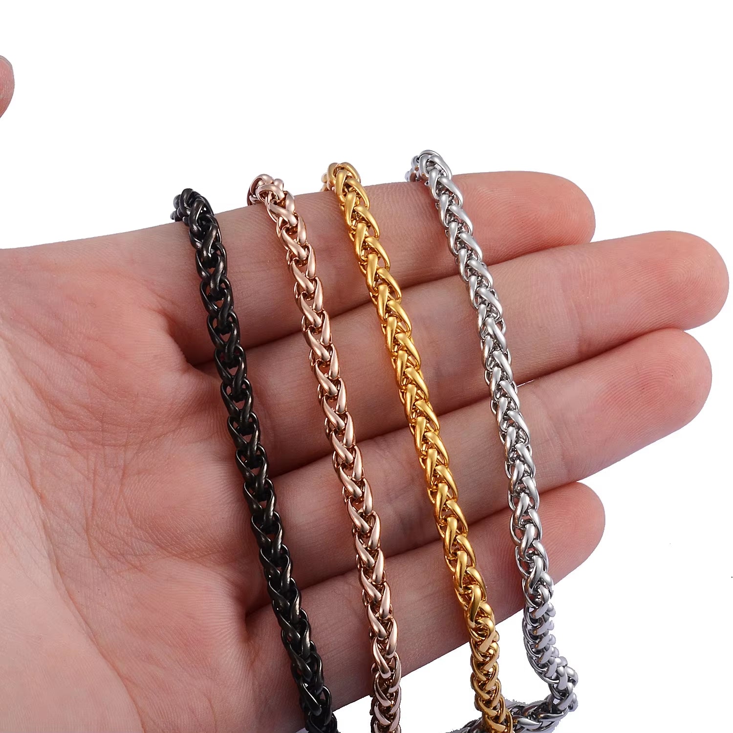 HIYEE Never Fade Stainless Steel Men Necklace Wheat Link Keel Chain High Quality Wholesale Male Jewelry Hip Hop Rock Punk Gift