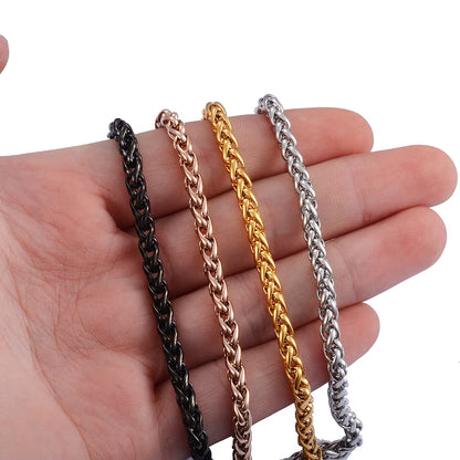 HIYEE Never Fade Stainless Steel Men Necklace Wheat Link Keel Chain High Quality Wholesale Male Jewelry Hip Hop Rock Punk Gift
