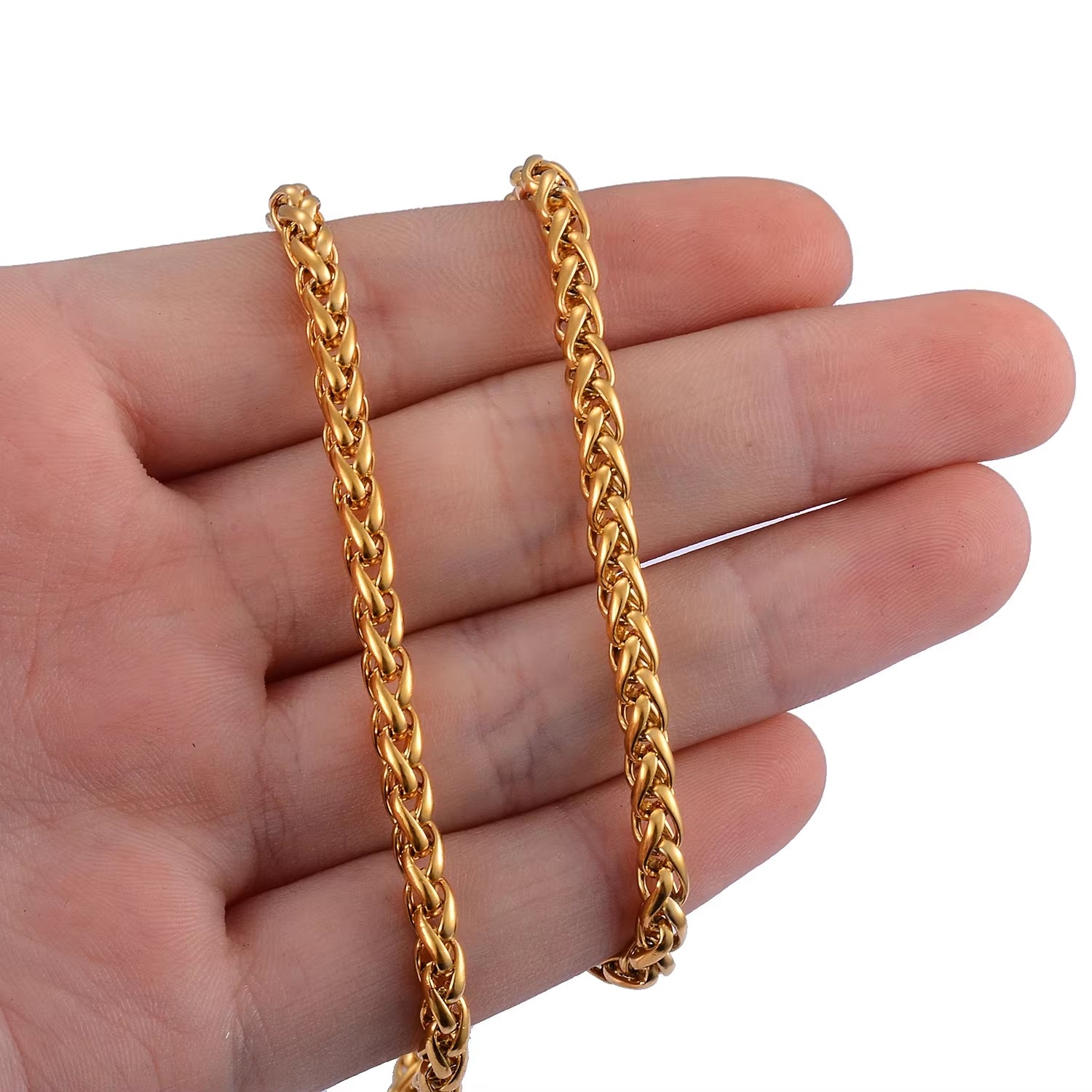 HIYEE Never Fade Stainless Steel Men Necklace Wheat Link Keel Chain High Quality Wholesale Male Jewelry Hip Hop Rock Punk Gift